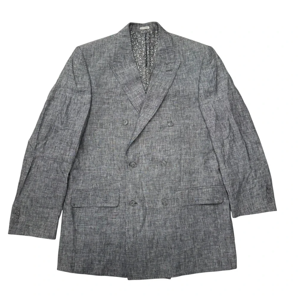 Joseph Abboud White 100% Linen Double Breasted Blazer Jacket Mens 40 Long Gray
